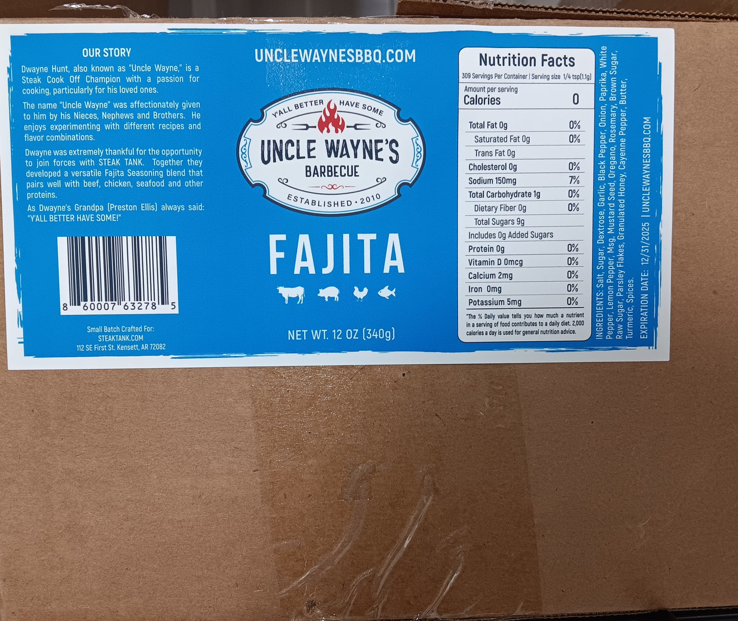 UNCLE WAYNE'S FAJITA SEASONING CASE (12- 12oz bottles)